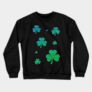 St Patricks Day, Ombre Green 3 Leaf Faux Glitter Clovers Crewneck Sweatshirt